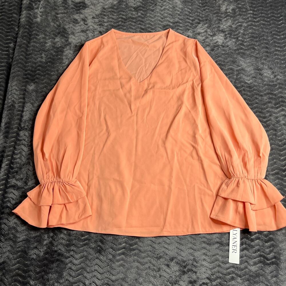 LYANER Women's Casual V Neck Tiered Ruffle Bell Long Sleeve Blouse Size S NWT